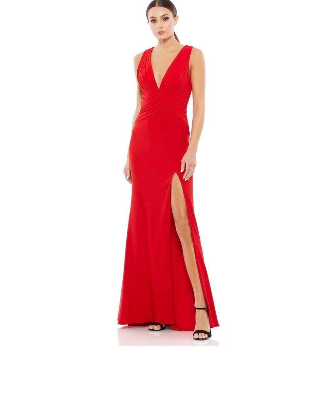 NWT Ieena for Mac Duggal Pleated Bodice Jersey Column Gown in Red - Size 4 NWT